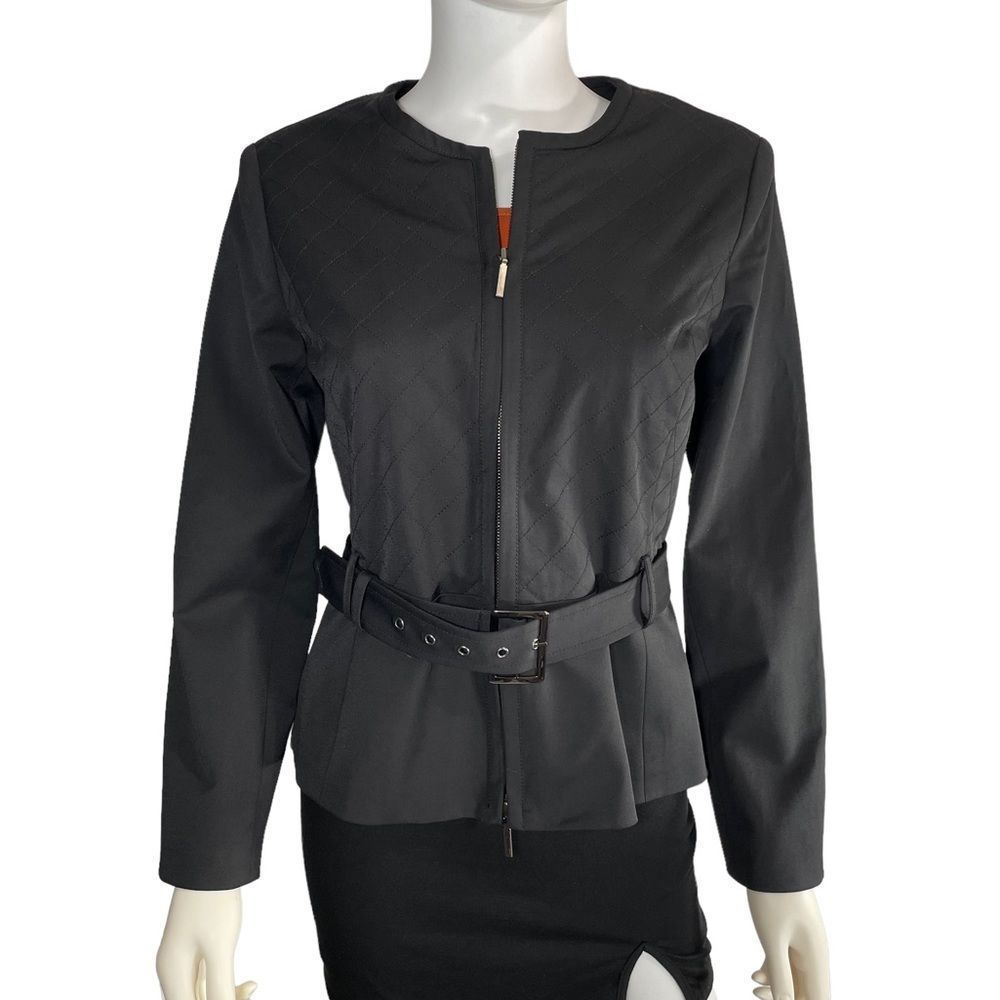 Helios & Luna Belted Blazer Jacket Black Quilted Stitch